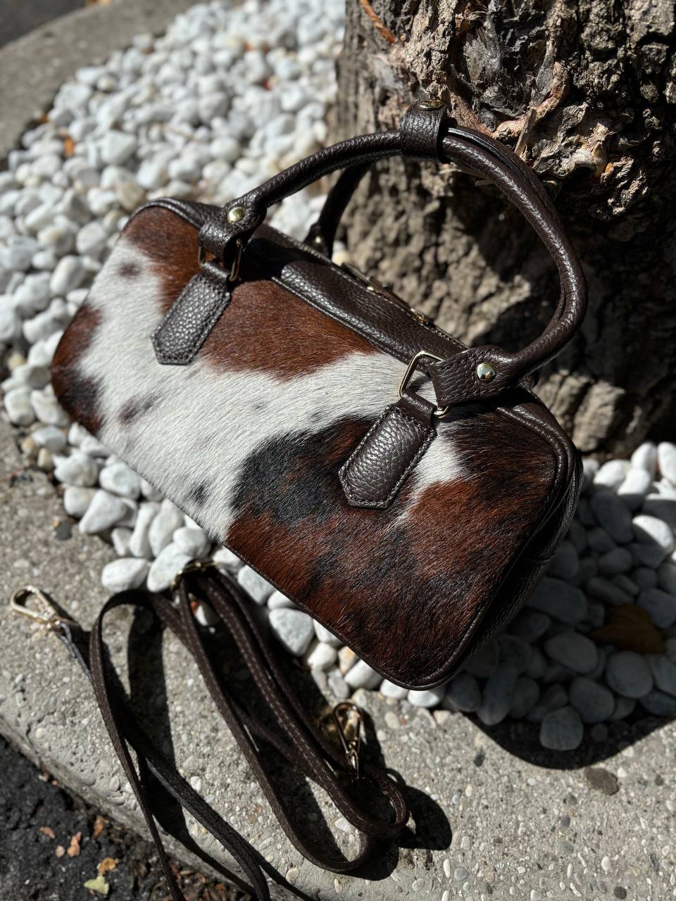 Hair-On Italian Leather Top-Handle Bag — Compact Statement