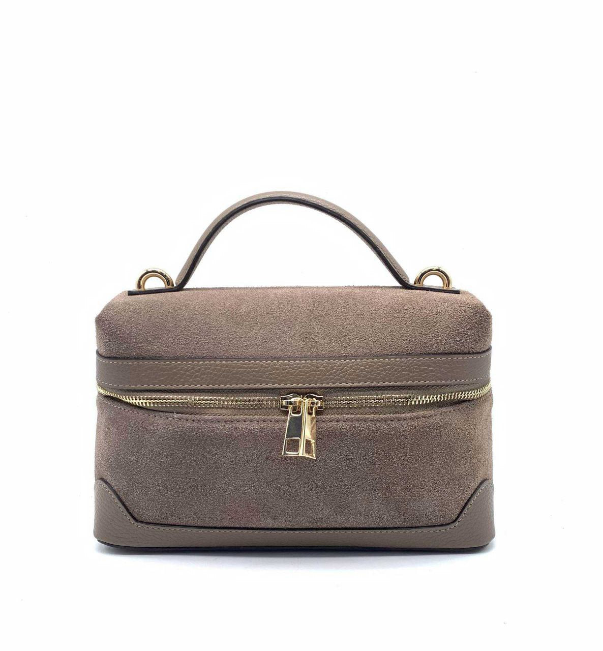 Suede Vanity Bag with Top Handle