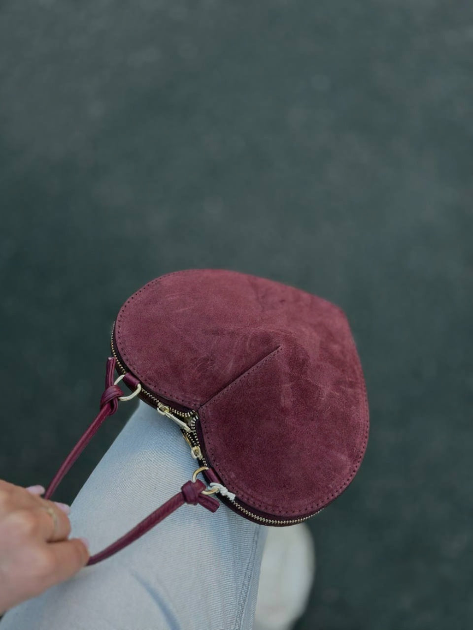 Heart-Shaped Suede Mini Bag