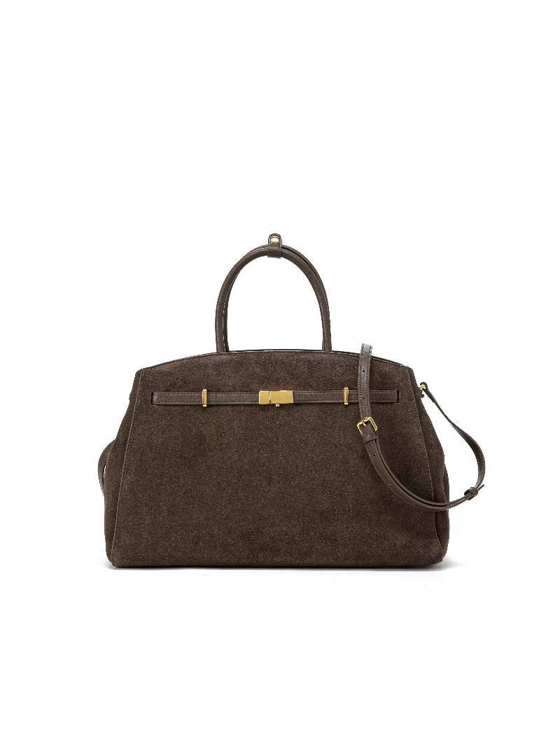 Large Suede Leather Top Handle Bag with Shoulder Strap