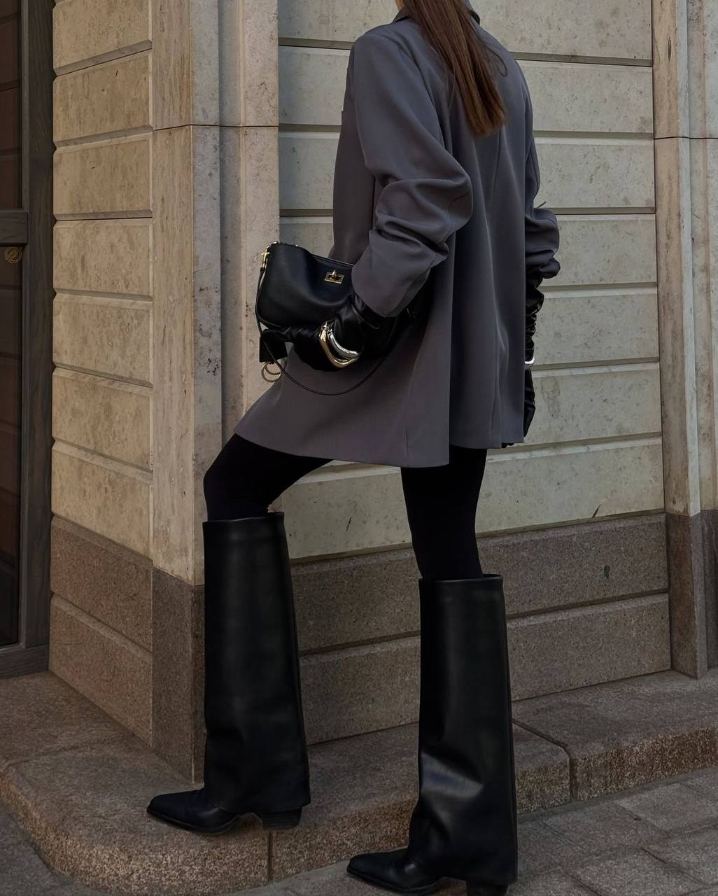 Leather Shoulder Bag with Twist Lock