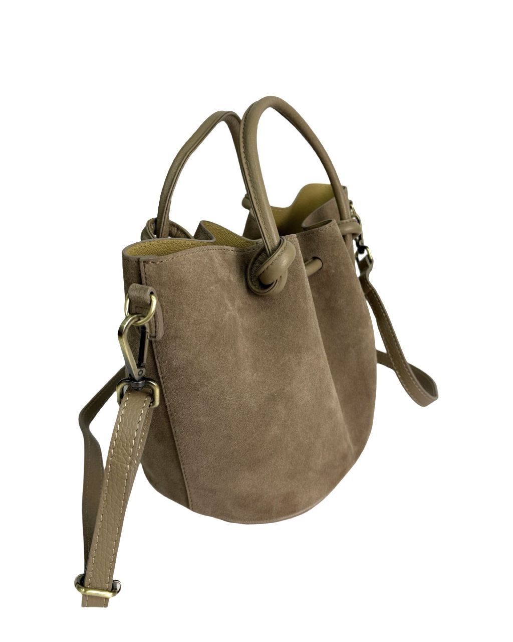 Italian Leather Bucket Bag with Knot Handles and Center Zip by Modex™