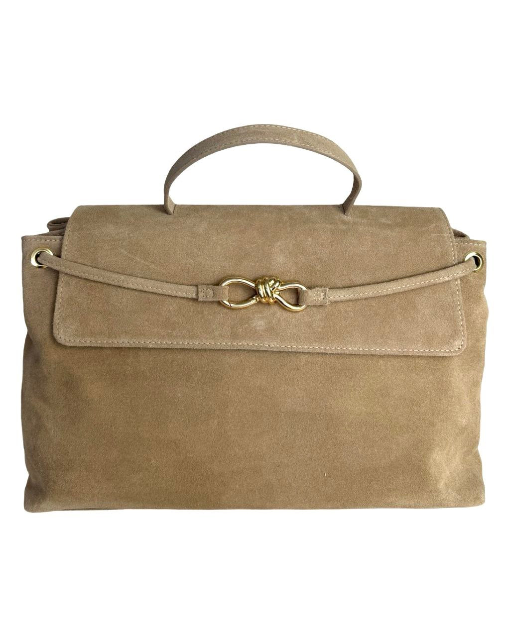 Italian Leather Briefcase-Style Bag with Decorative Closure by Modex™