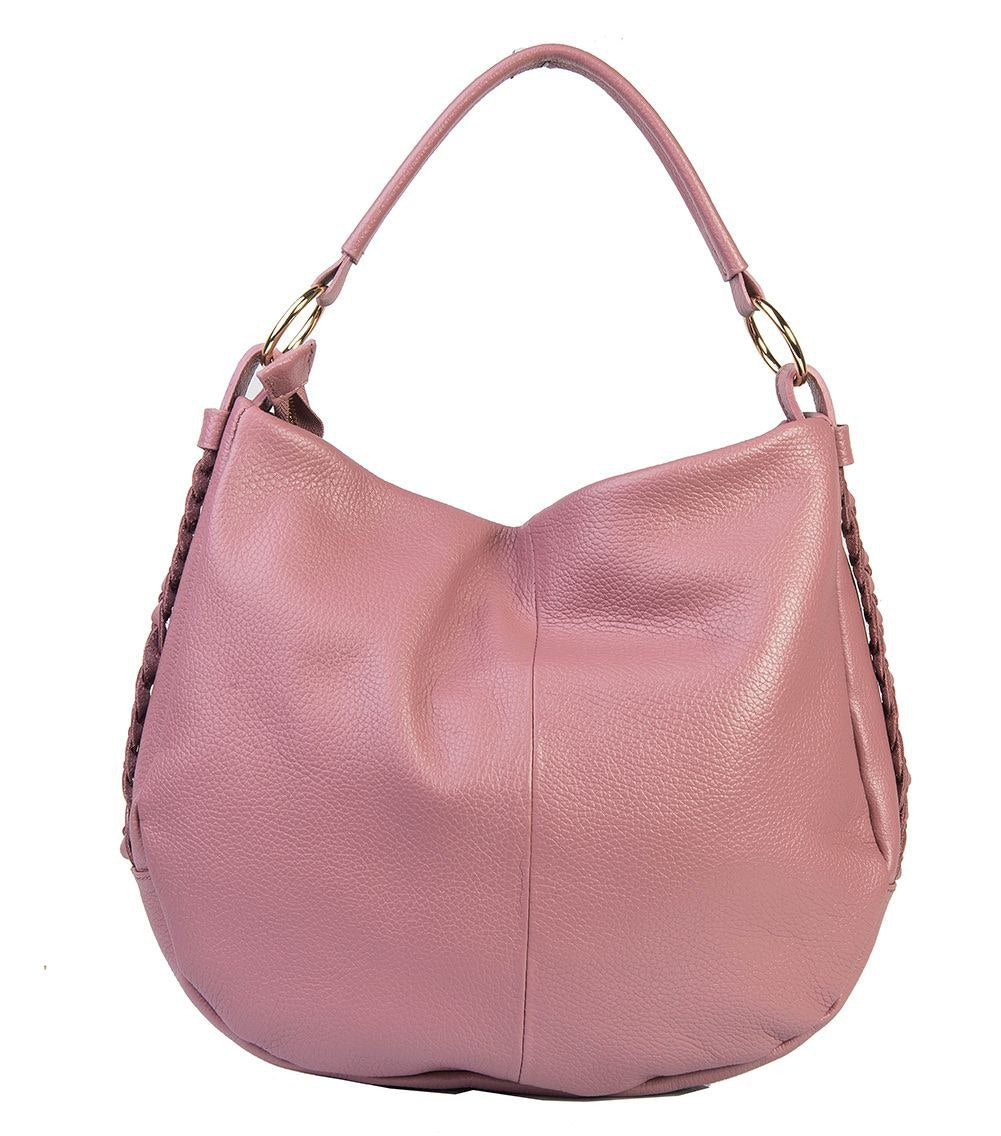 Italian Leather Hobo Bag with Braided Side Details by Modex™