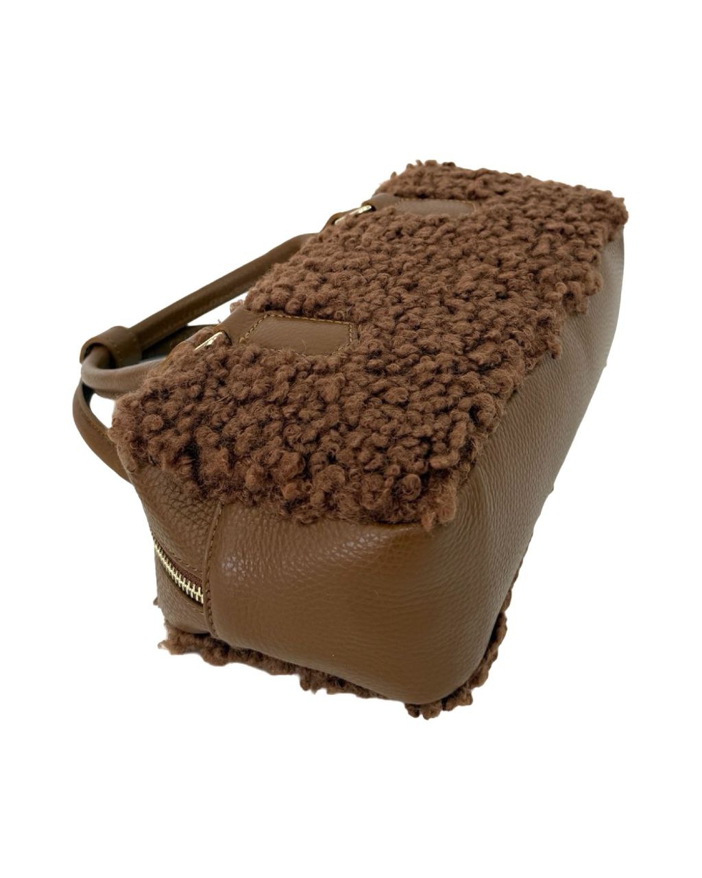 Italian Leather Teddy Top-Handle Bag — Cozy Luxury, Made in Italy