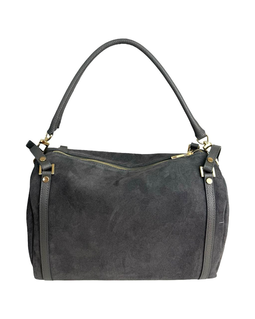 Suede Top-Zip Satchel — Made in Italy