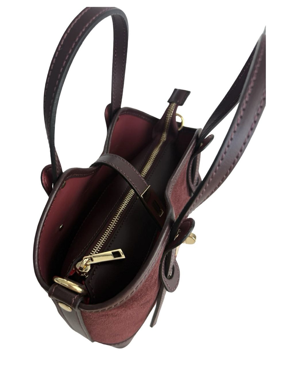 Suede & Leather Mini Satchel — Made in Italy