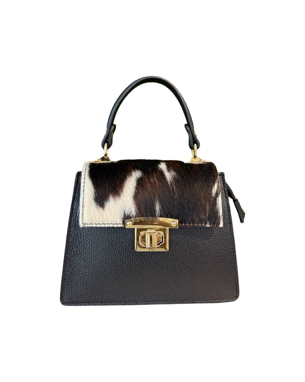 Mini cow Print Top-Handle Bag — Hair-On Flap & Black Leather