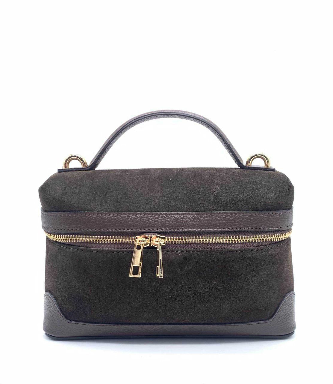 Suede Vanity Bag with Top Handle