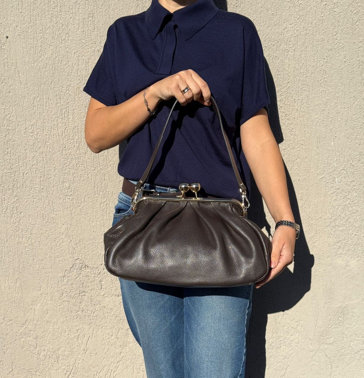 Leather Frame Bag with Kiss-Lock