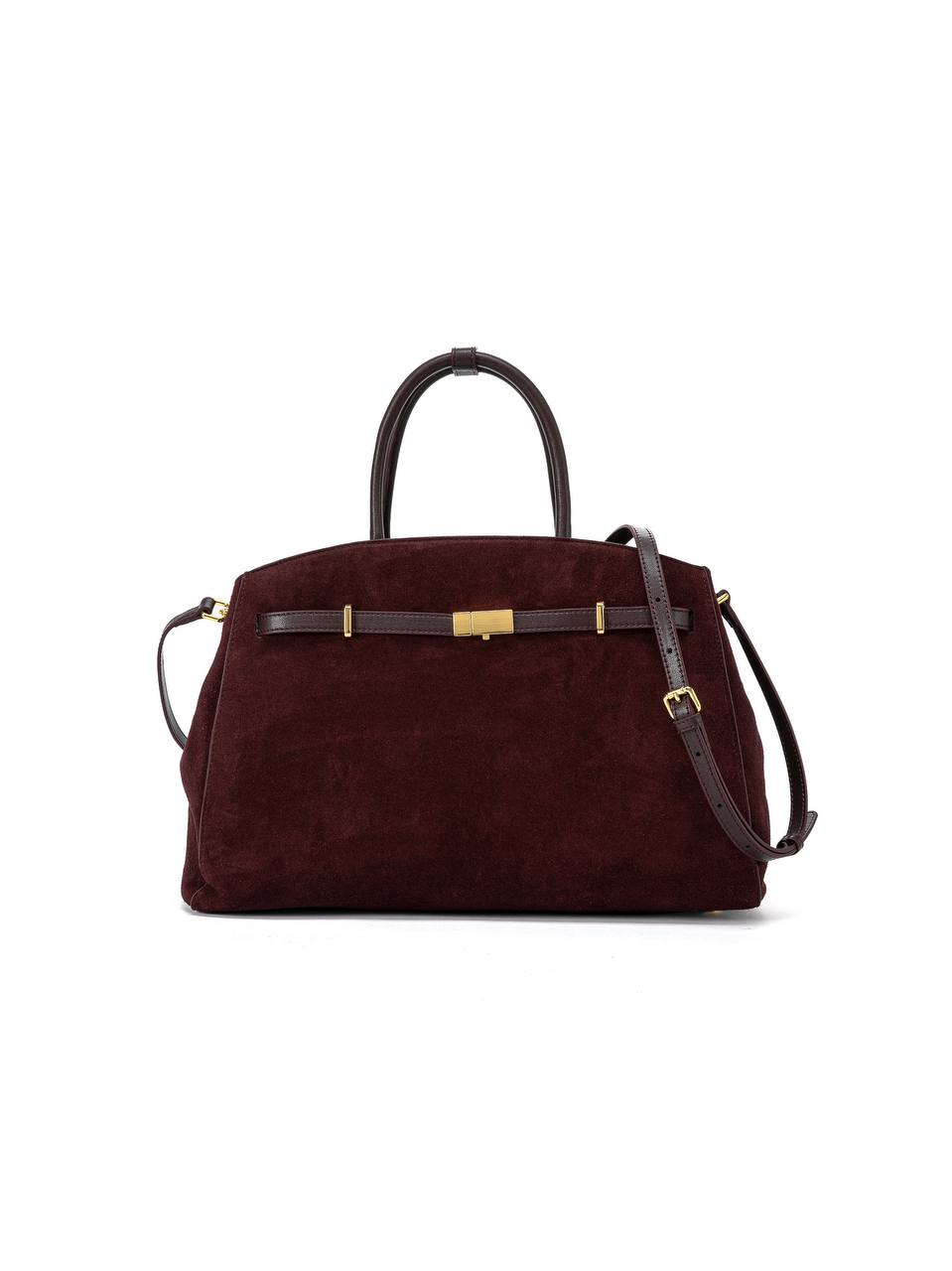 Large Suede Leather Top Handle Bag with Shoulder Strap