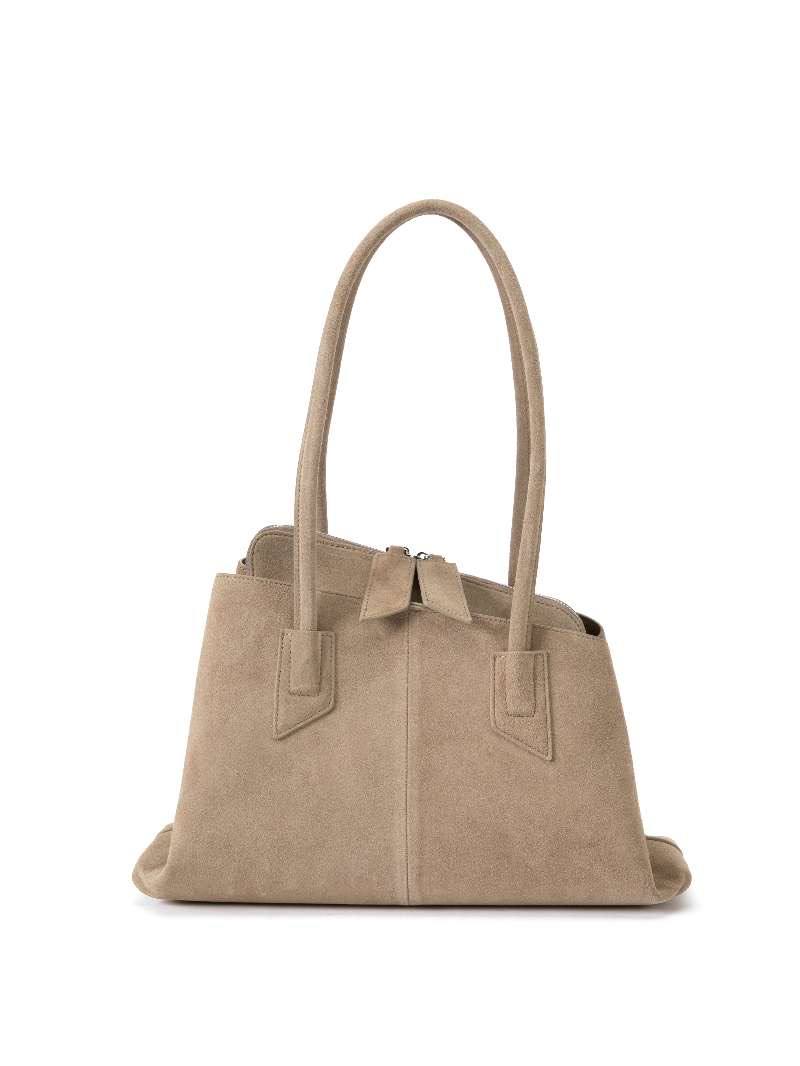 Large Suede Leather Tote Bag with Zip Closure
