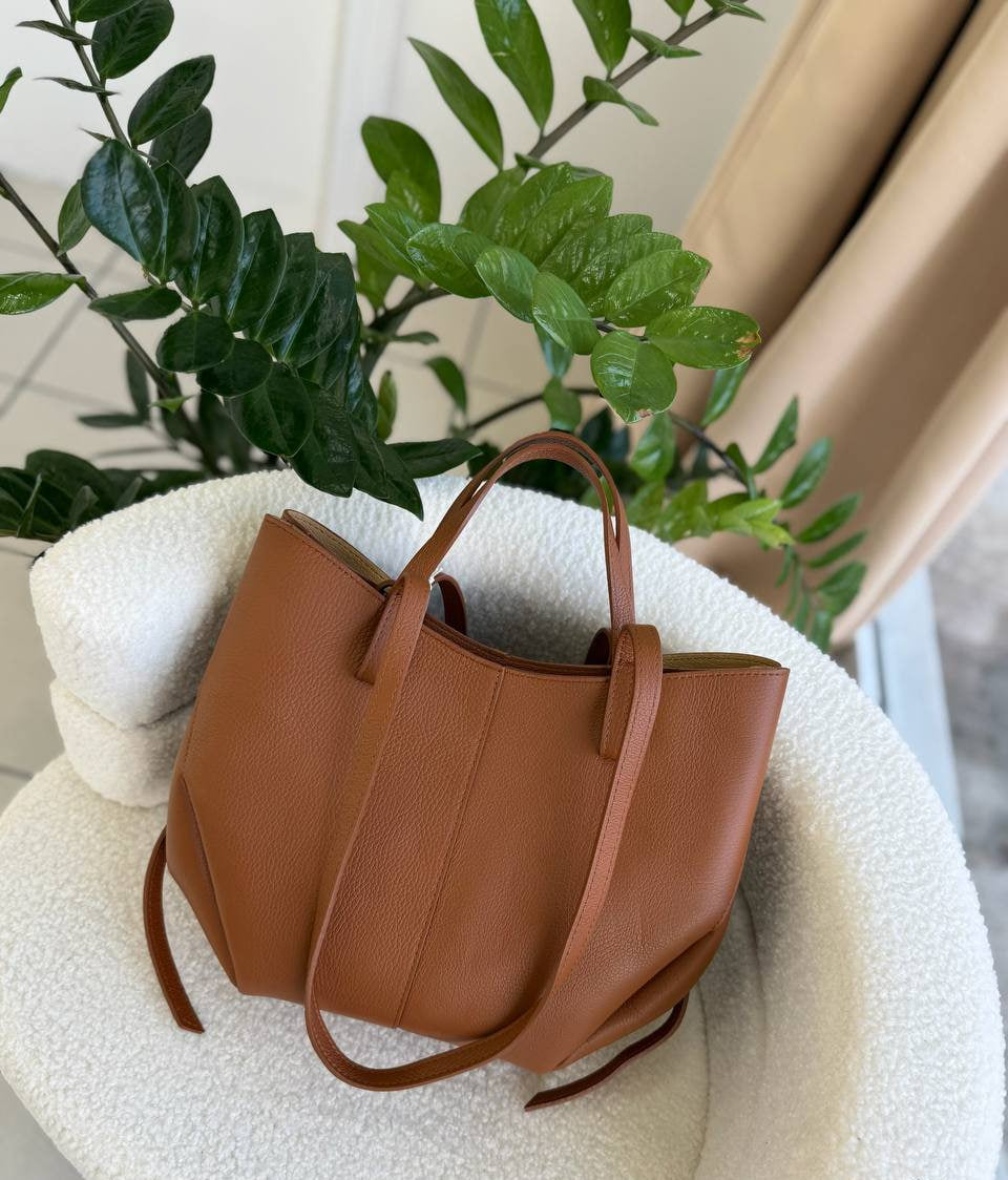 Leather Tote Bag with Removable Pouch