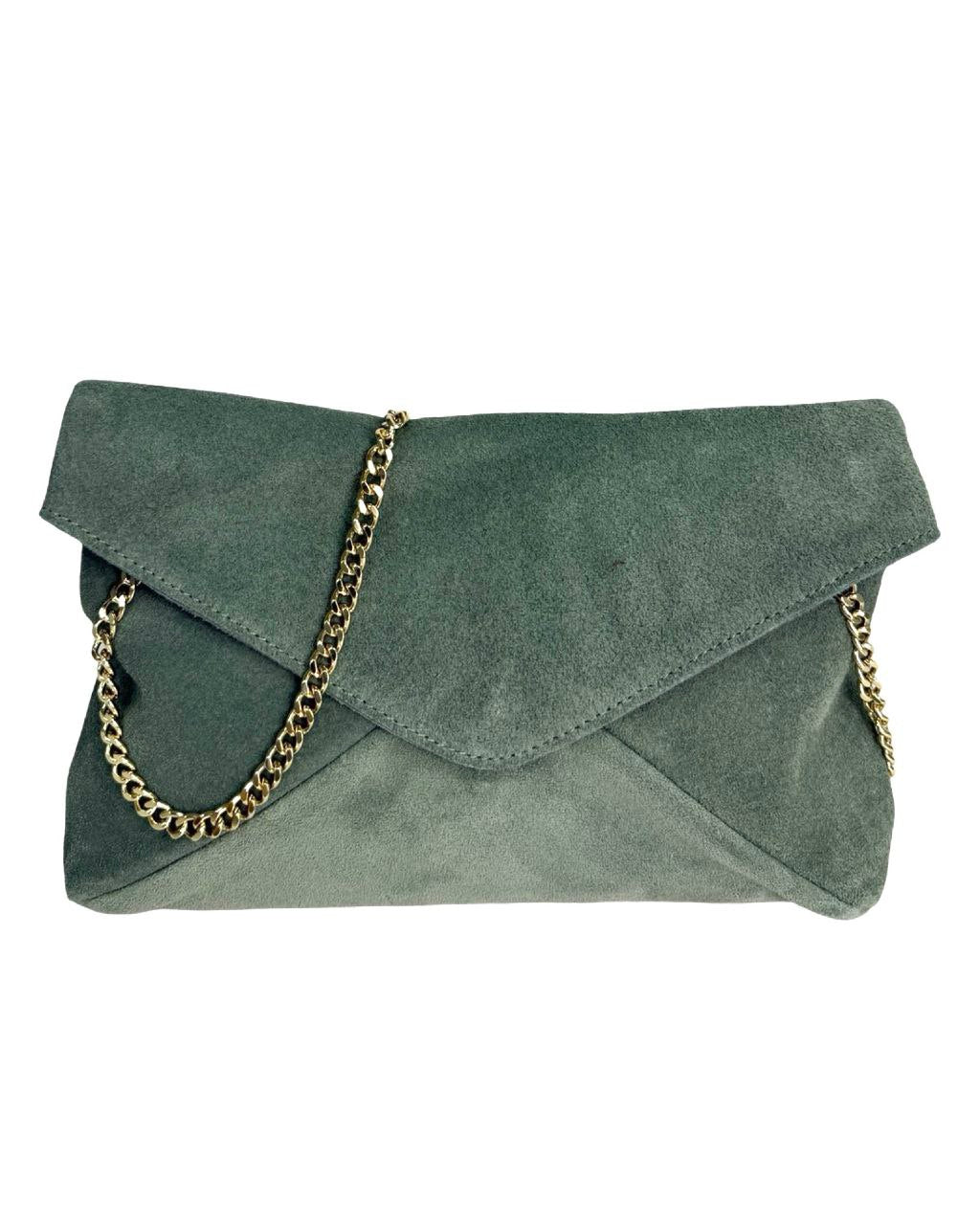 Italian Leather Envelope Bag with Chain Strap by Modex™