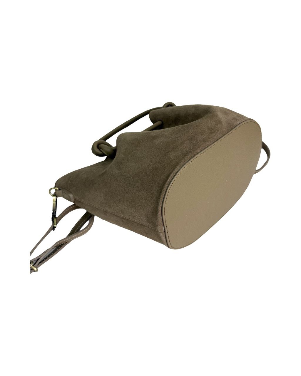 Italian Leather Bucket Bag with Knot Handles and Center Zip by Modex™