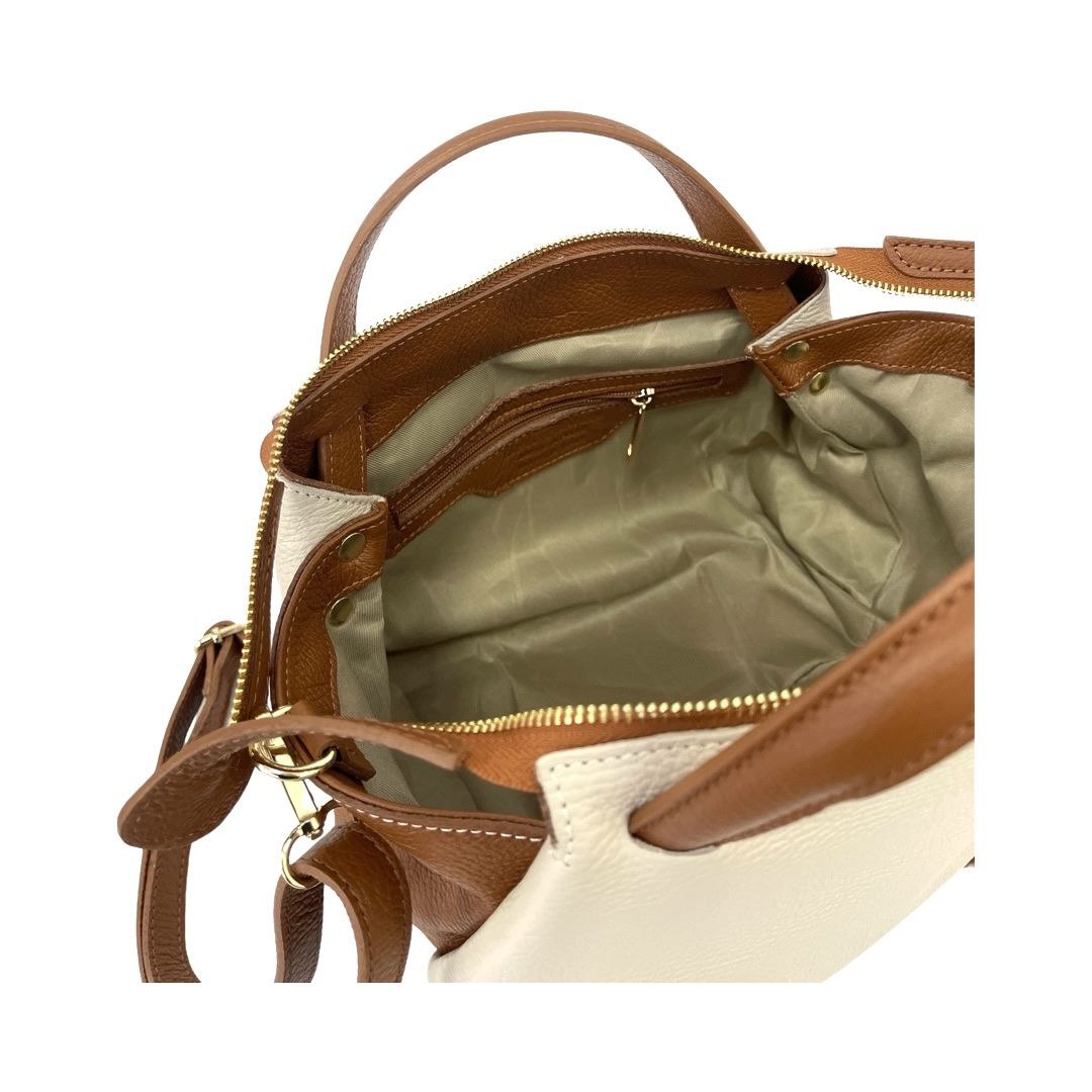 Two-Tone Italian Leather Bag with Practical Organization by Modex™