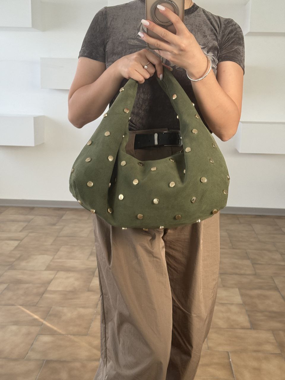 Studded Italian Suede Hobo Bag — Bold Luxury