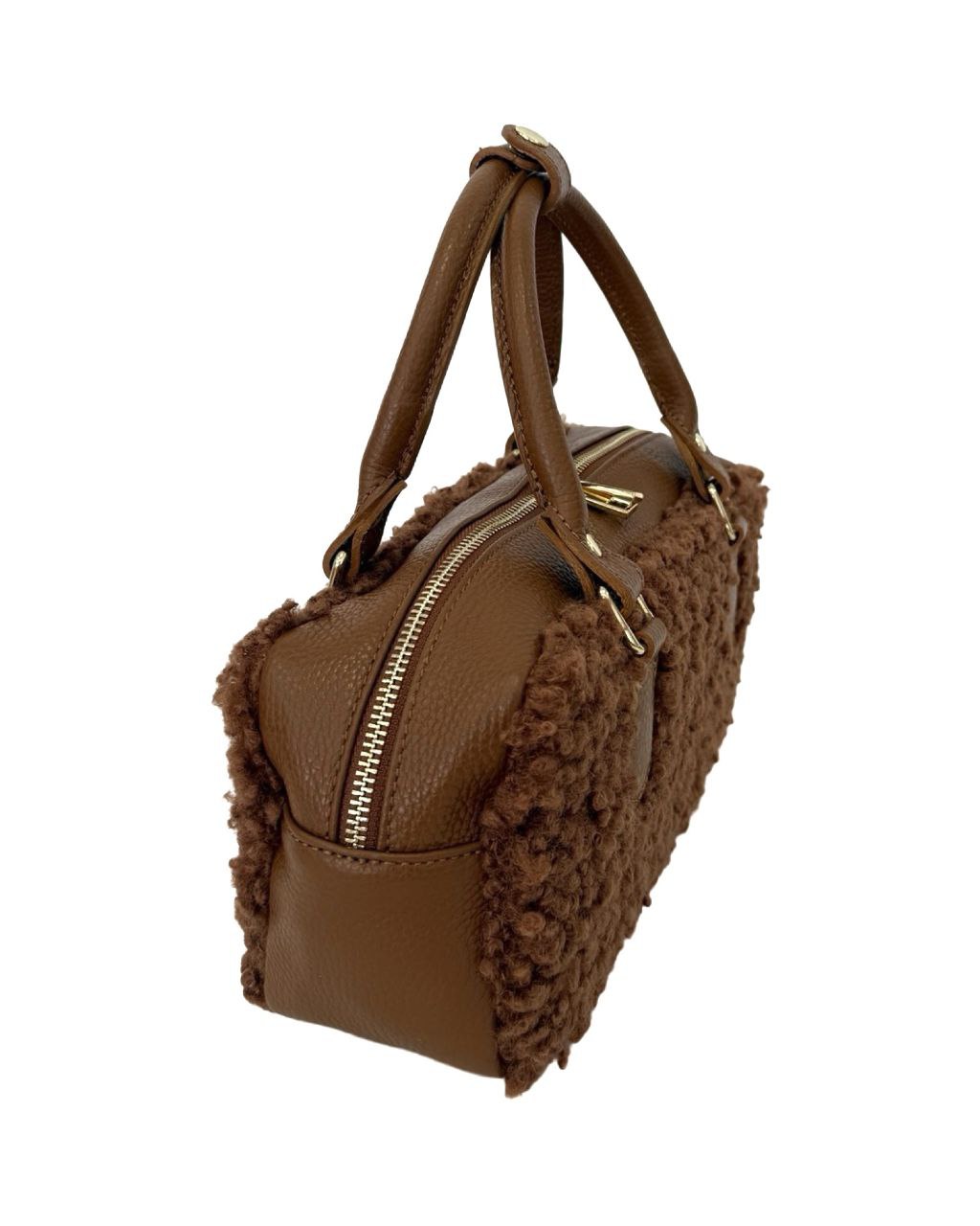 Italian Leather Teddy Top-Handle Bag — Cozy Luxury, Made in Italy