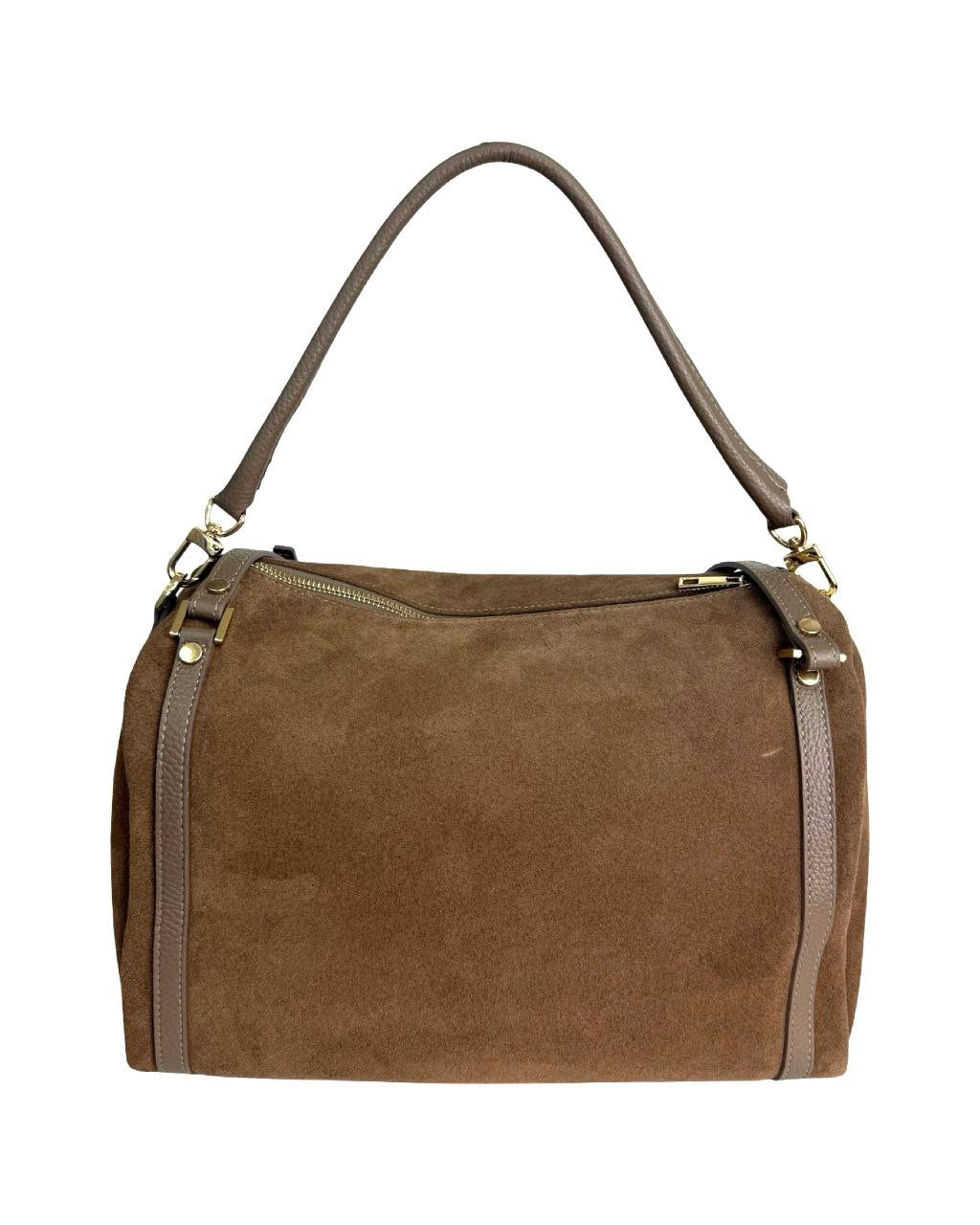 Suede Top-Zip Satchel — Made in Italy