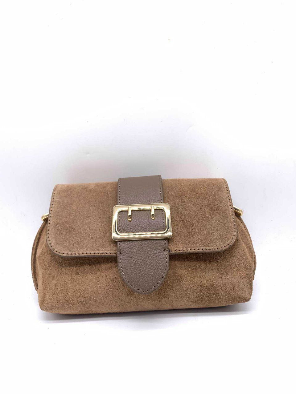 Suede Flap Crossbody with Buckle Detail