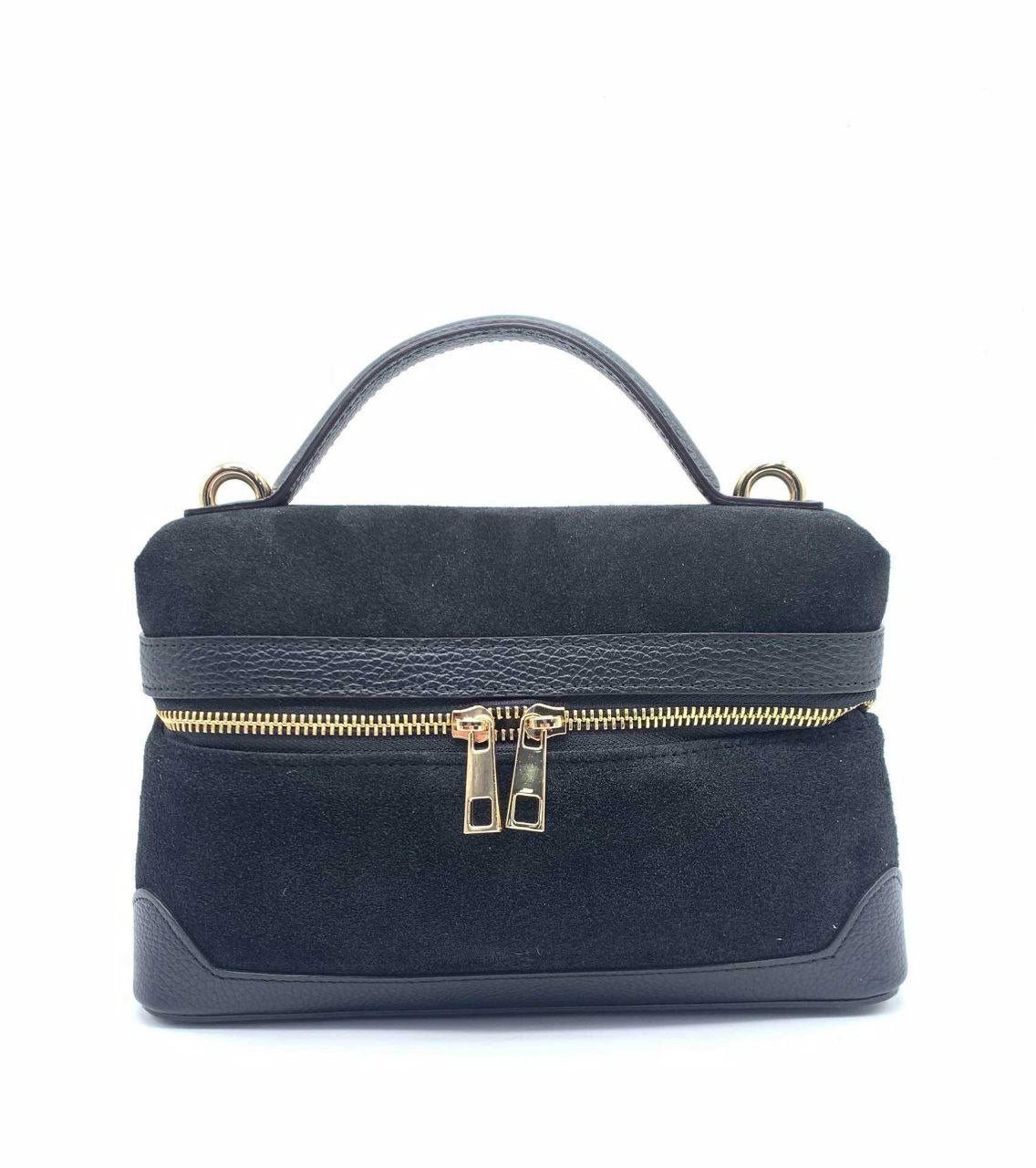 Suede Vanity Bag with Top Handle