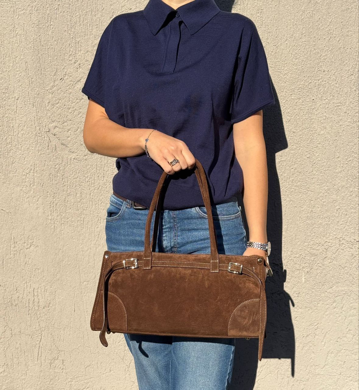 Elongated Suede Shoulder Bag