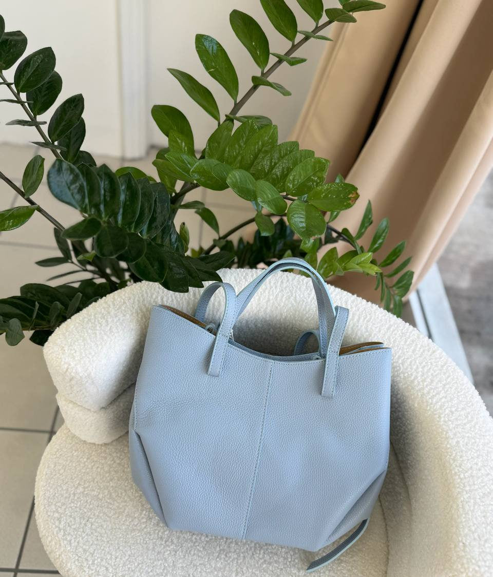 Leather Tote Bag with Removable Pouch