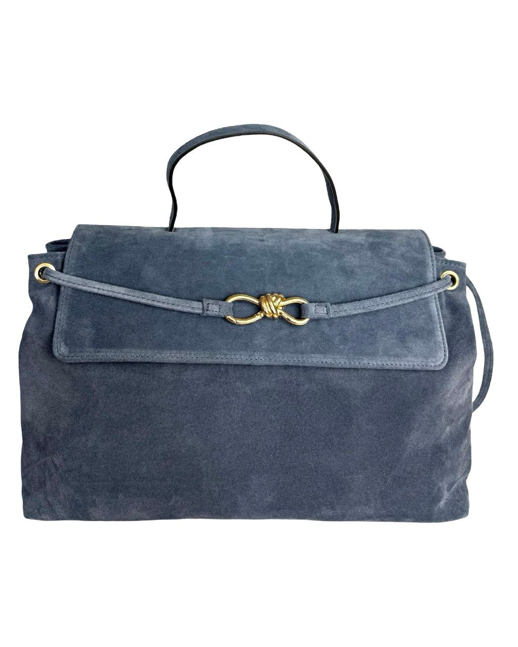 Italian Leather Briefcase-Style Bag with Decorative Closure by Modex™