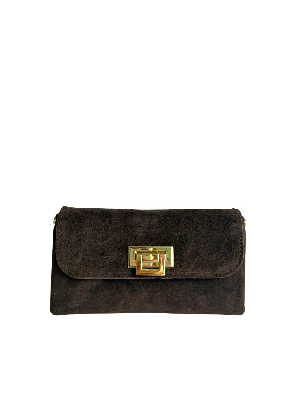 Mini Italian Leather Clutch with Gold Chain by Modex™