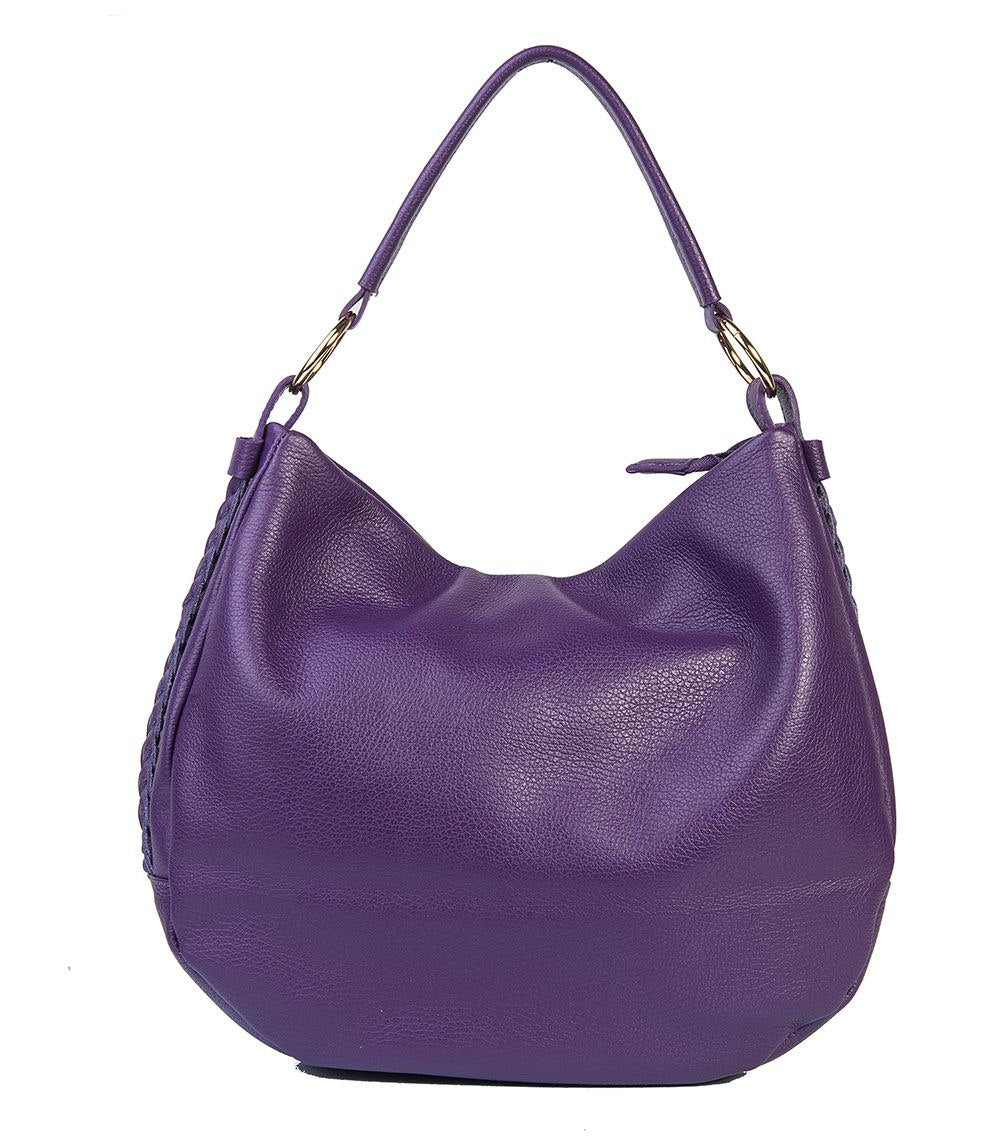 Italian Leather Hobo Bag with Braided Side Details by Modex™