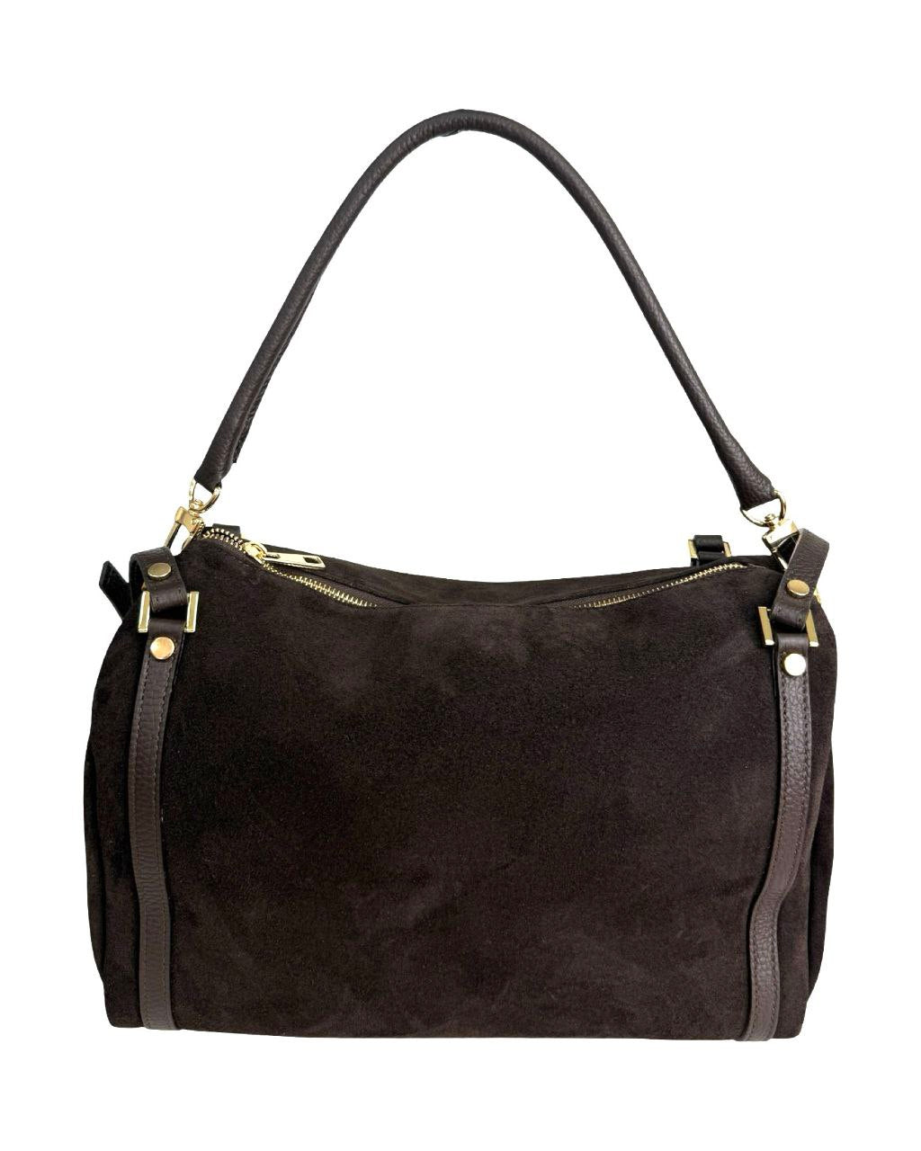 Suede Top-Zip Satchel — Made in Italy