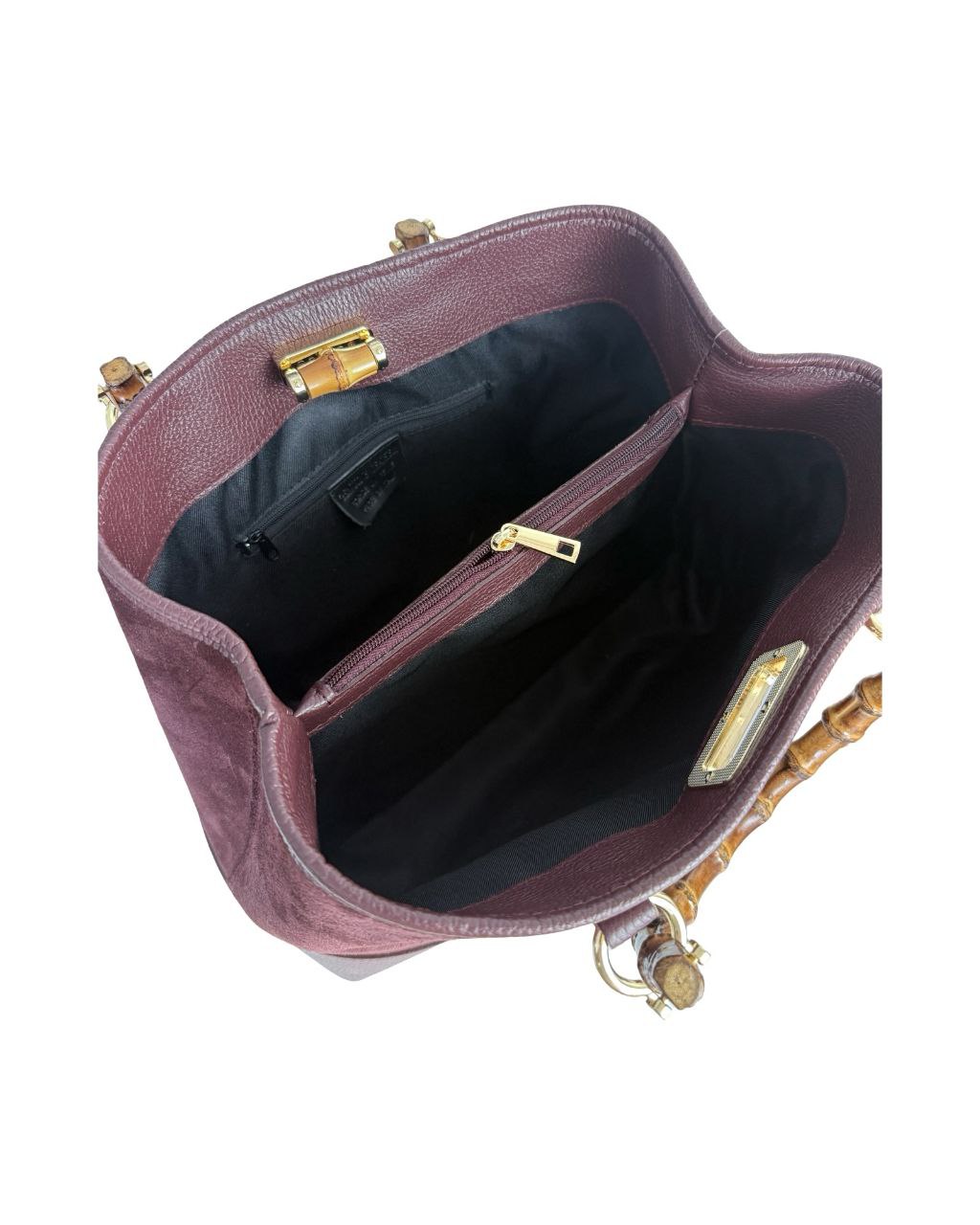 Suede Top-Handle Bag — Bamboo Handle