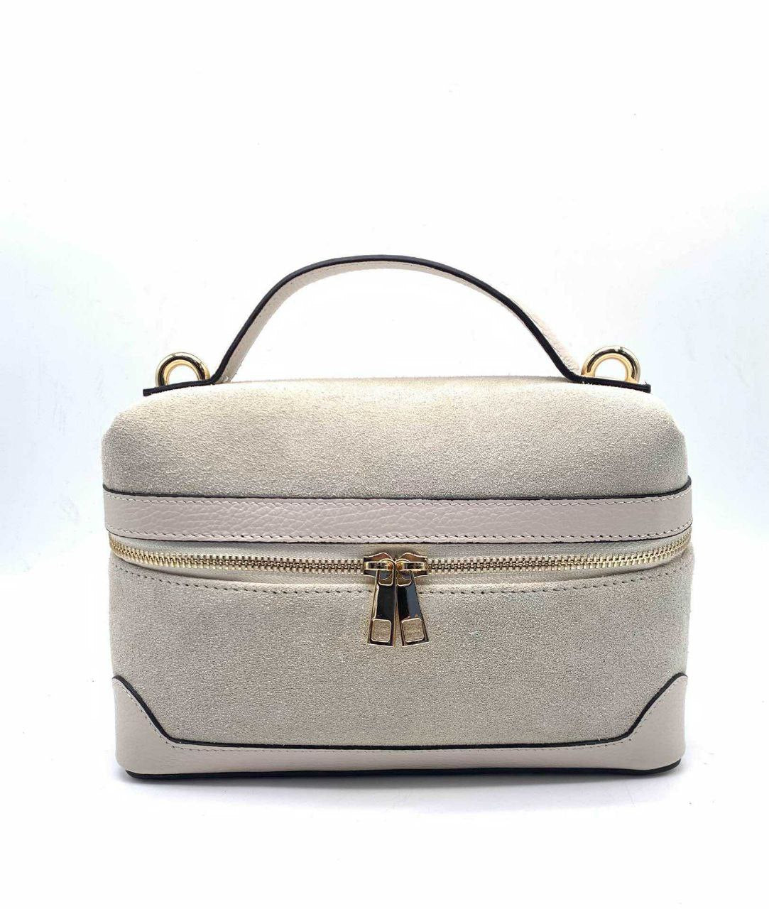 Suede Vanity Bag with Top Handle