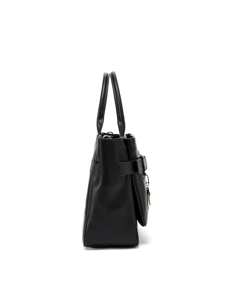 Structured Leather Handbag with Front Belt