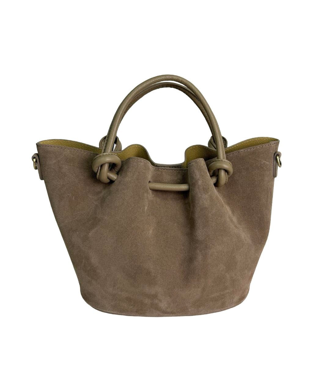 Italian Leather Bucket Bag with Knot Handles and Center Zip by Modex™