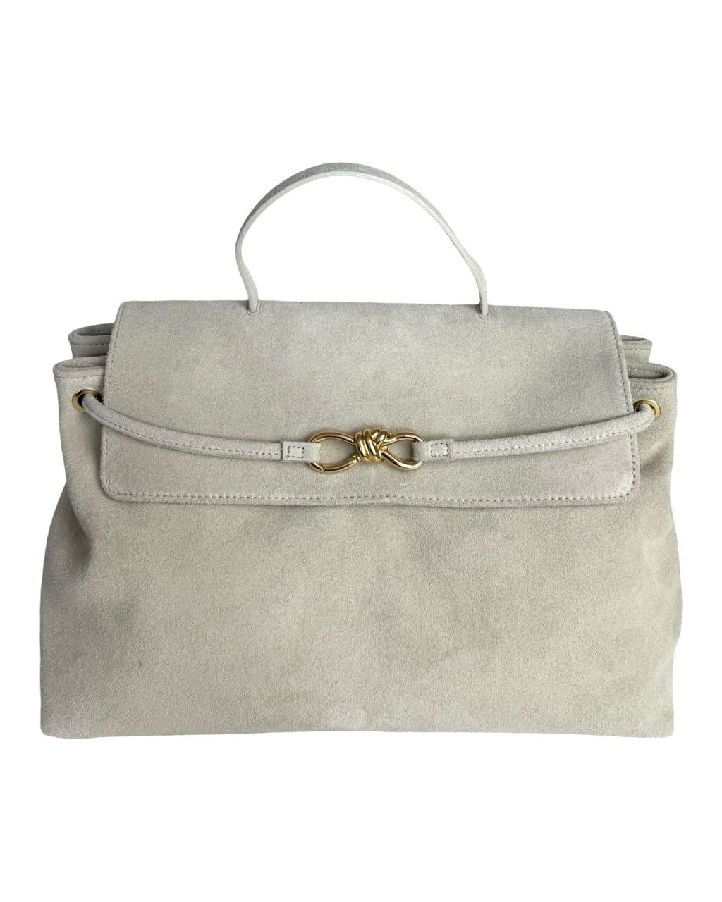 Italian Leather Briefcase-Style Bag with Decorative Closure by Modex™
