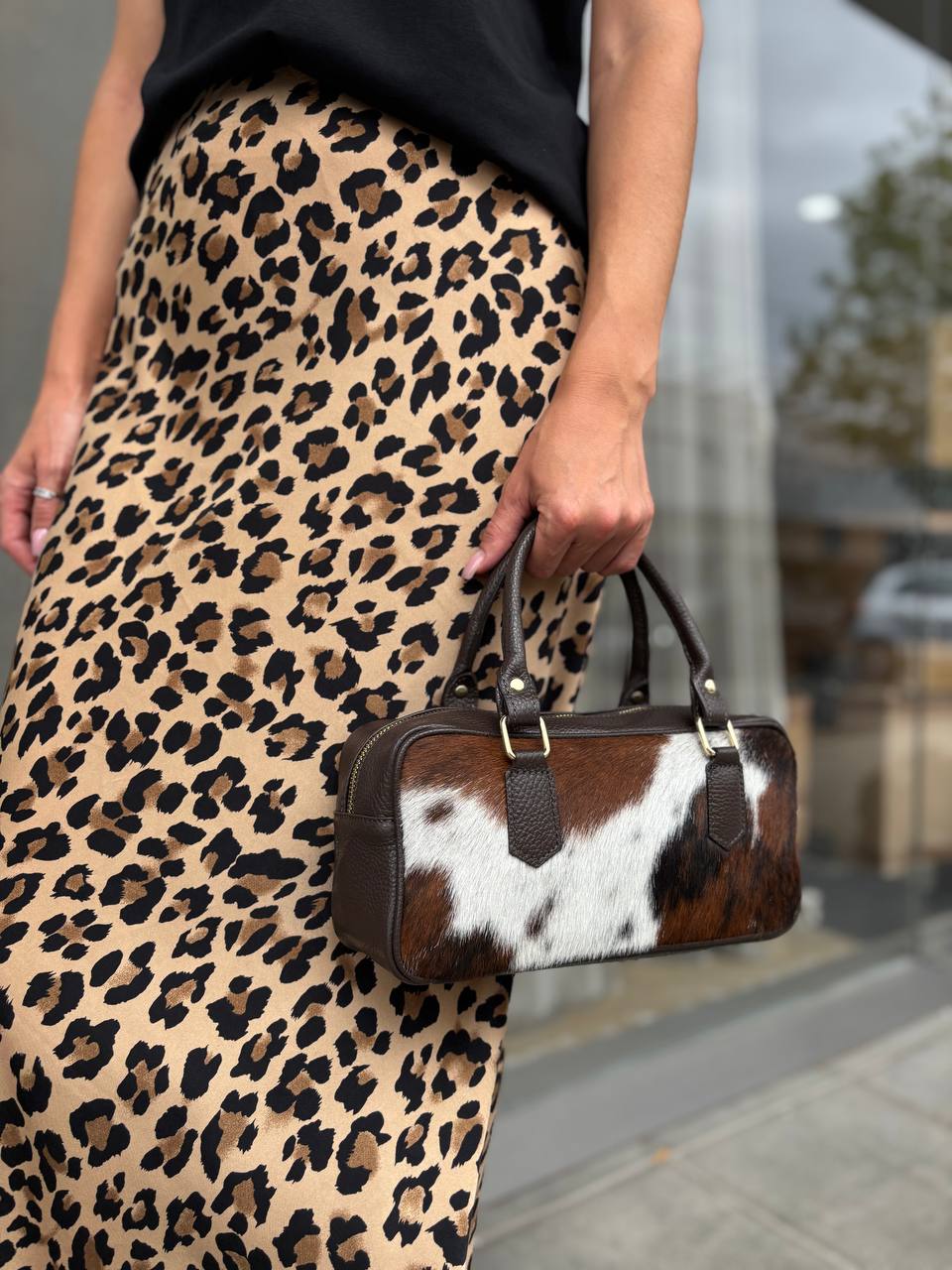 Hair-On Italian Leather Top-Handle Bag — Compact Statement