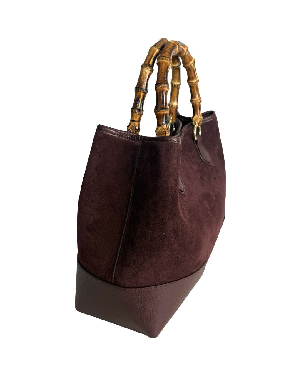 Suede Top-Handle Bag — Bamboo Handle