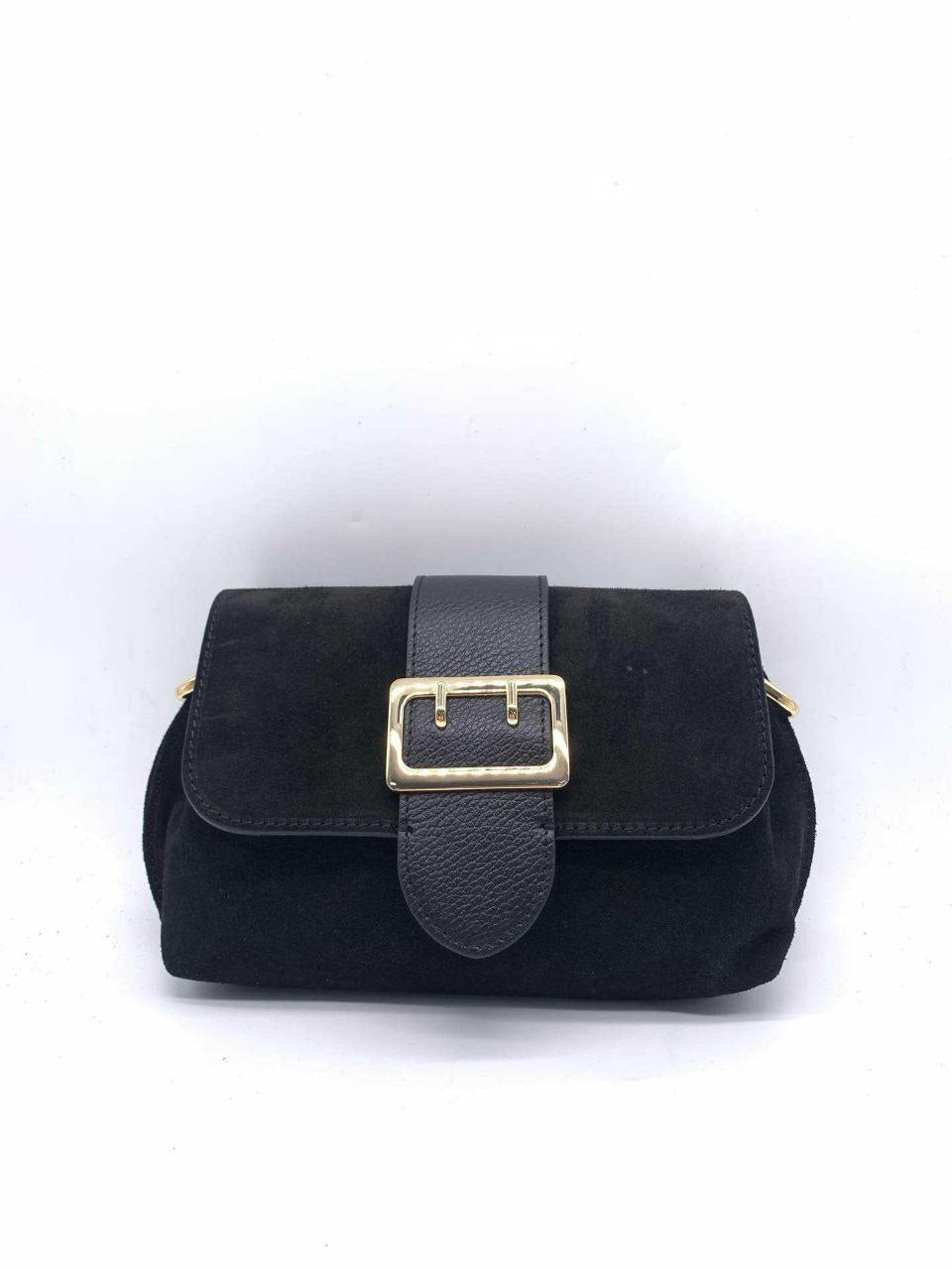 Suede Flap Crossbody with Buckle Detail