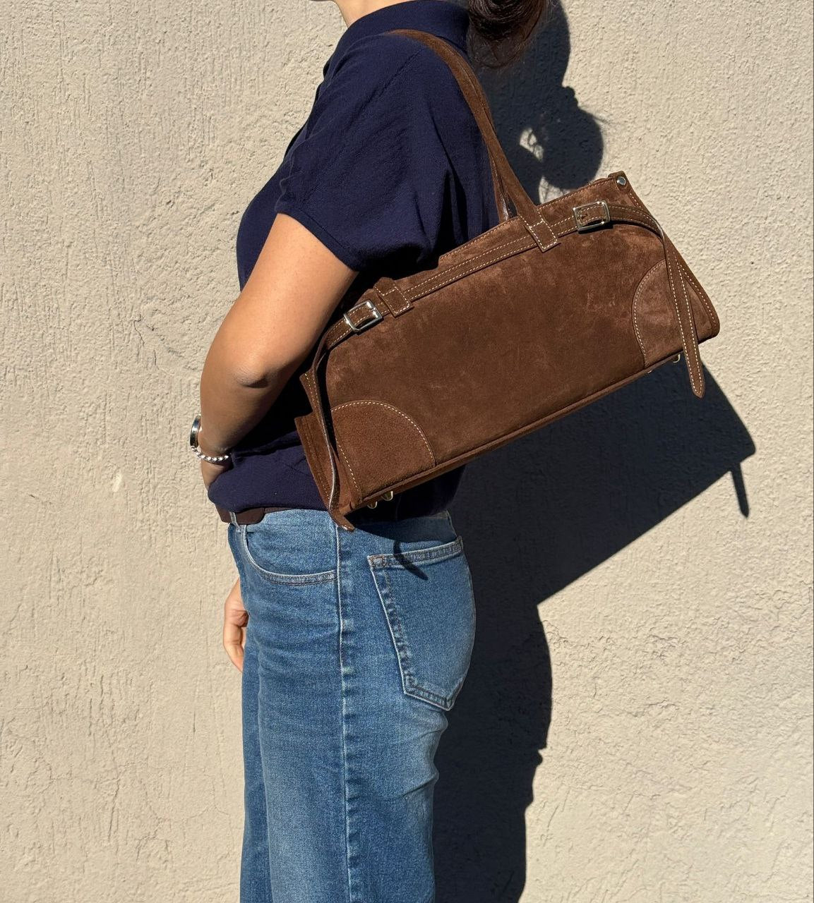 Elongated Suede Shoulder Bag