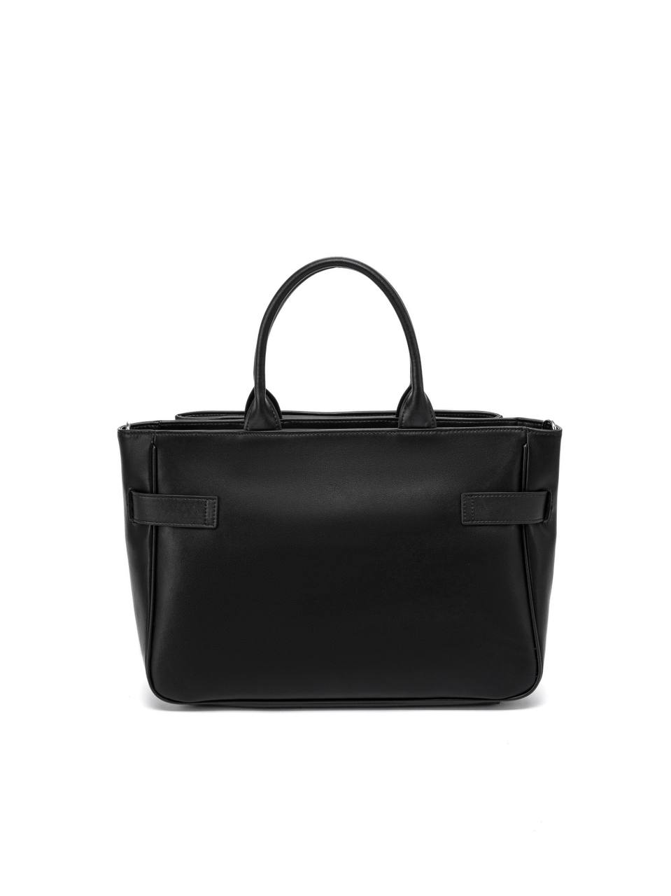 Structured Leather Handbag with Front Belt