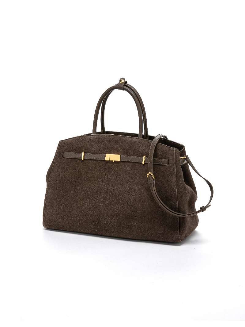 Large Suede Leather Top Handle Bag with Shoulder Strap