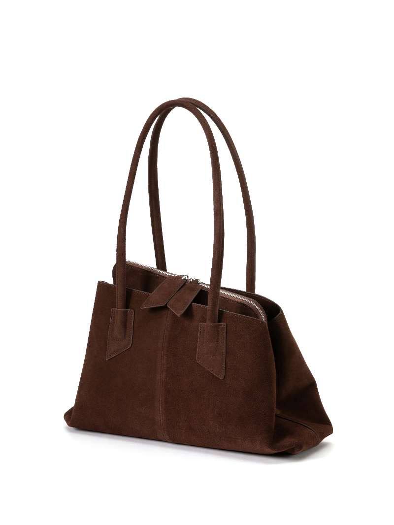 Large Suede Leather Tote Bag with Zip Closure