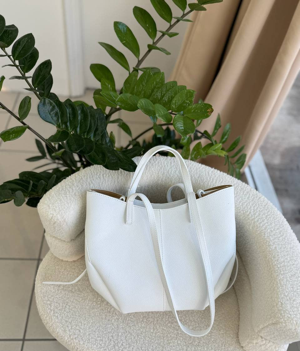 Leather Tote Bag with Removable Pouch