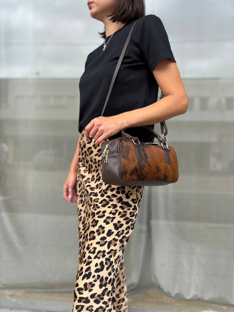 Hair-On Italian Leather Top-Handle Bag — Compact Statement