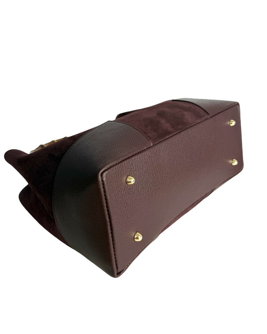 Suede Top-Handle Bag — Bamboo Handle