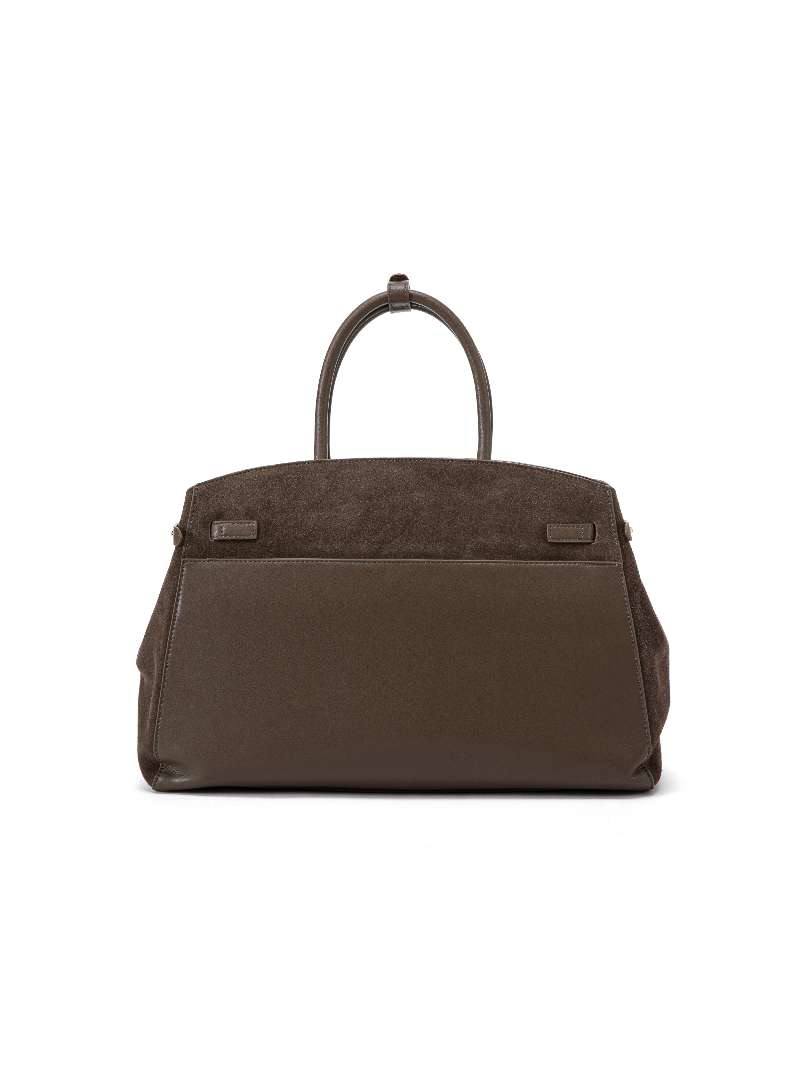 Large Suede Leather Top Handle Bag with Shoulder Strap