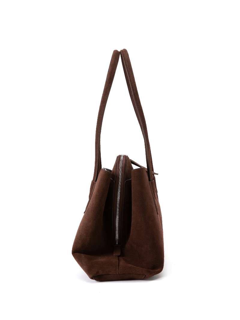 Large Suede Leather Tote Bag with Zip Closure