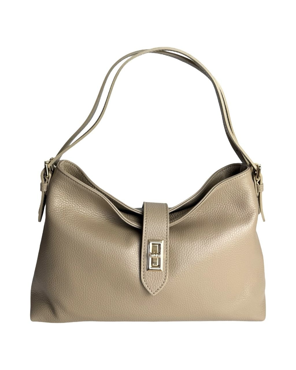 Leather Shoulder Bag with Zip Closure & Detachable Strap