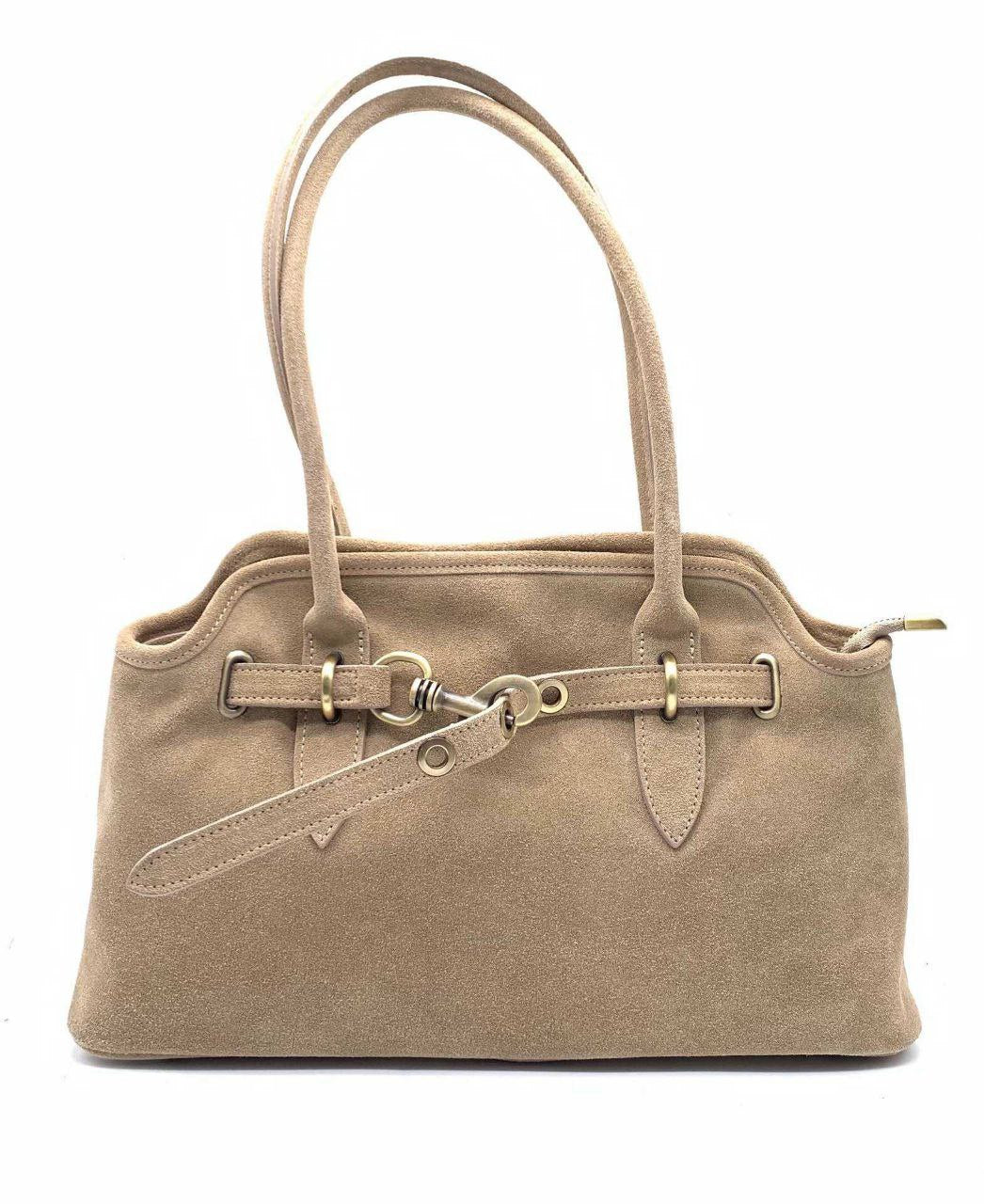Elegant Suede Handbag with Refined Details